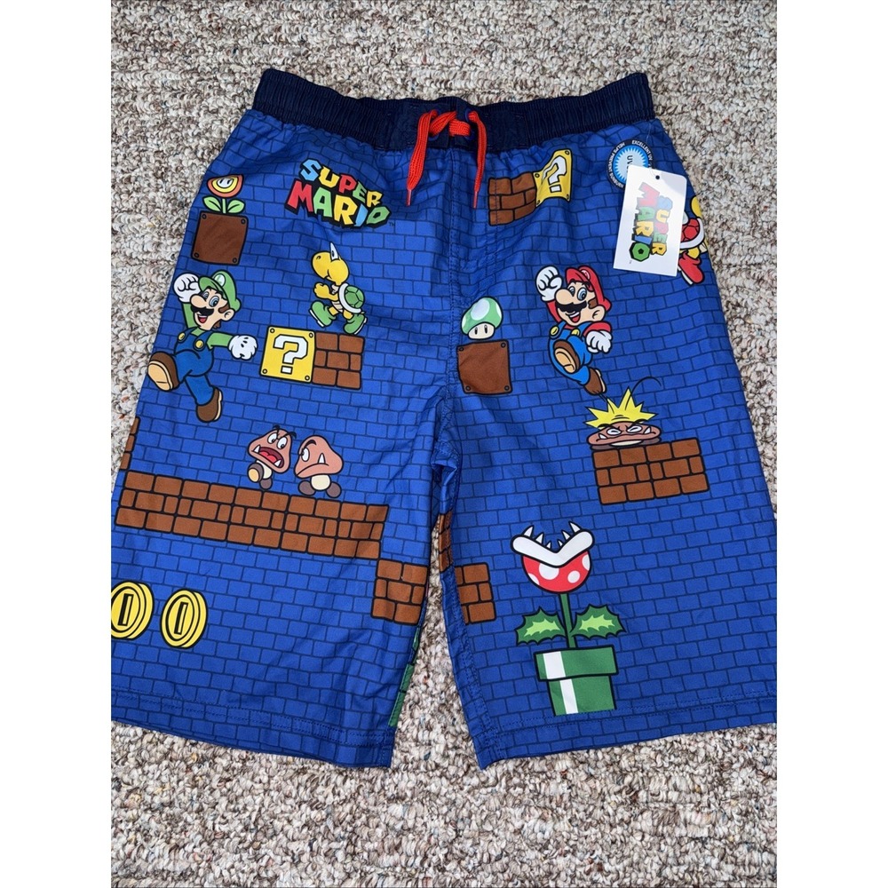 Nintendo Super Mario Bro  Swim Trunks Athletic Shorts Lined youth ‎ Large